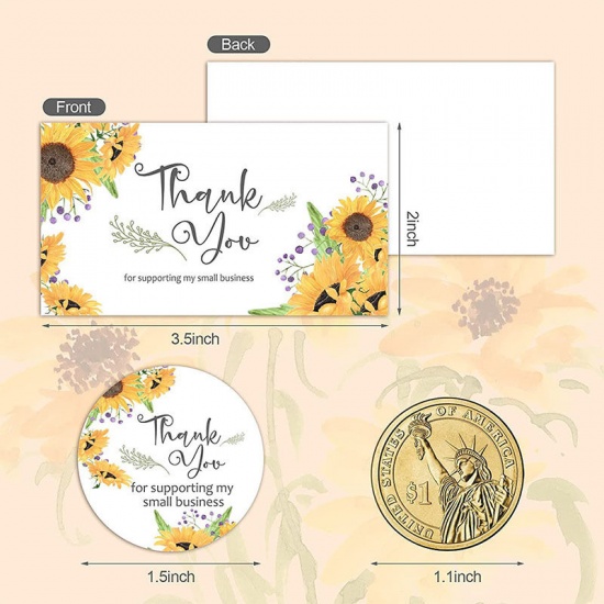 Picture of Yellow - Sunflower Message " Thanks For Supporting My Small Business " Art Paper DIY Package Stickers Labels Decoration 3.8cm Dia., 1 Roll