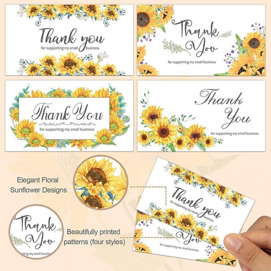 Picture of Yellow - Sunflower Message " Thanks For Supporting My Small Business " Art Paper DIY Package Stickers Labels Decoration 3.8cm Dia., 1 Roll