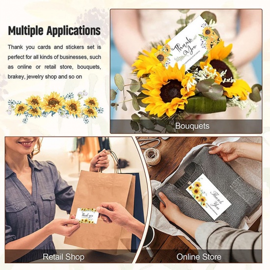 Picture of Yellow - Sunflower Message " Thanks For Supporting My Small Business " Art Paper DIY Package Stickers Labels Decoration 3.8cm Dia., 1 Roll