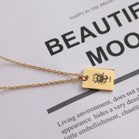 Picture of Stainless Steel Necklace Real Gold Plated Rectangle Scorpio Sign Of Zodiac Constellations 45cm(17 6/8") long, 1 Piece