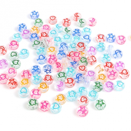 Picture of Acrylic Beads Round At Random Color Transparent Star Pattern About 7mm Dia., Hole: Approx 1.4mm, 500 PCs