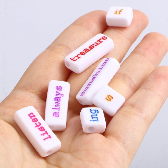 Picture of Acrylic Beads Rectangle At Random Color English Vocabulary Pattern About 23.7mm x 9.5mm- 11.6mm x 9.5mm, Hole: Approx 3.2mm, 50 PCs