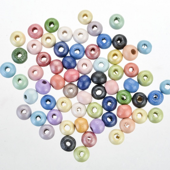 Picture of Wood Spacer Beads Round At Random Color Painted About 6mm Dia., Hole: Approx 1.7mm, 1000 PCs