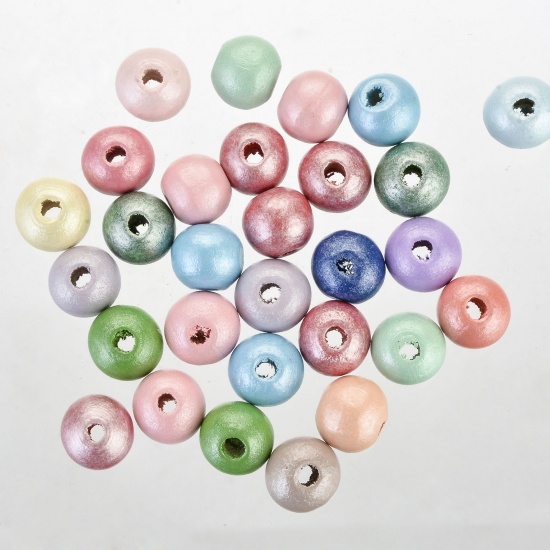 Picture of Wood Spacer Beads Round At Random Color Painted About 10mm Dia., Hole: Approx 2.5mm, 500 PCs