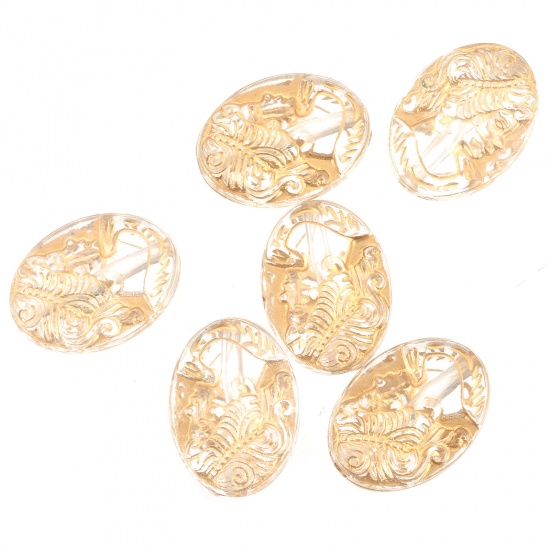 Picture of Acrylic Beads Oval Golden Beauty Lady Pattern About 17.5mm x 13mm, Hole: Approx 1.4mm, 100 PCs