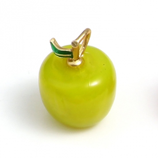 Picture of Lampwork Glass Charms Yellow-green Apple Fruit 19mm x 14mm, 2 PCs