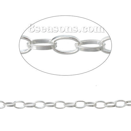 Picture of Iron Based Alloy Open Textured Link Cable Chain Findings Silver Plated 6x4mm(2/8"x1/8"), 5 M