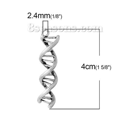 Picture of Zinc Metal Alloy 3D Pendants DNA Gene Helix Antique Silver Color 40mm(1 5/8") x 10mm( 3/8"), 10 PCs