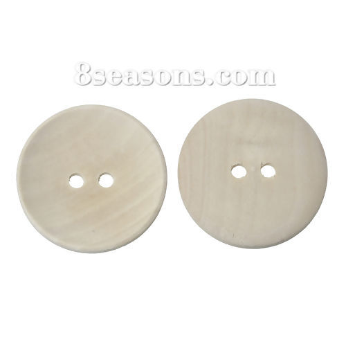 Picture of Natural Wood Sewing Buttons Scrapbooking Round 2 Holes 30mm(1 1/8") Dia, 50 PCs