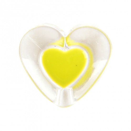 Изображение Акриловые День святого Валентина Бусины Сердце, Желтый Прозрачный, 17мм x 15мм, Отверстие:примерно 2.4мм, 50 ШТ