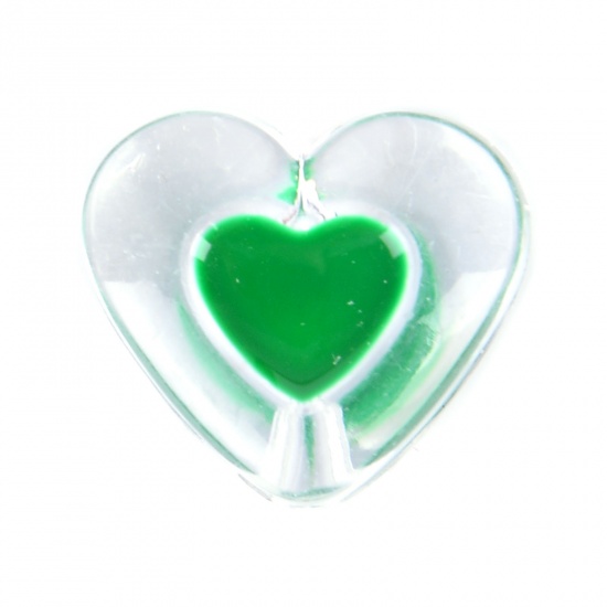 Изображение Акриловые День святого Валентина Бусины Сердце, Зеленый Прозрачный, 17мм x 15мм, Отверстие:примерно 2.4мм, 50 ШТ