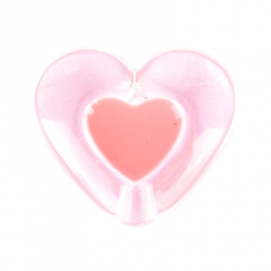 Изображение Акриловые День святого Валентина Бусины Сердце, Светло-розовый Прозрачный, 17мм x 15мм, Отверстие:примерно 2.4мм, 50 ШТ