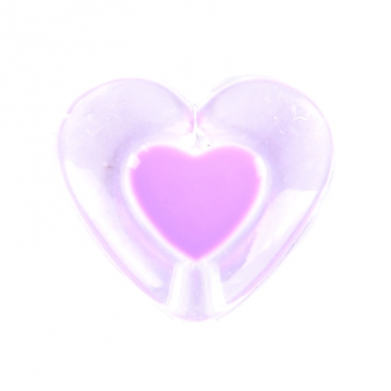 Изображение Акриловые День святого Валентина Бусины Сердце, Фиолетовый Прозрачный, 17мм x 15мм, Отверстие:примерно 2.4мм, 50 ШТ