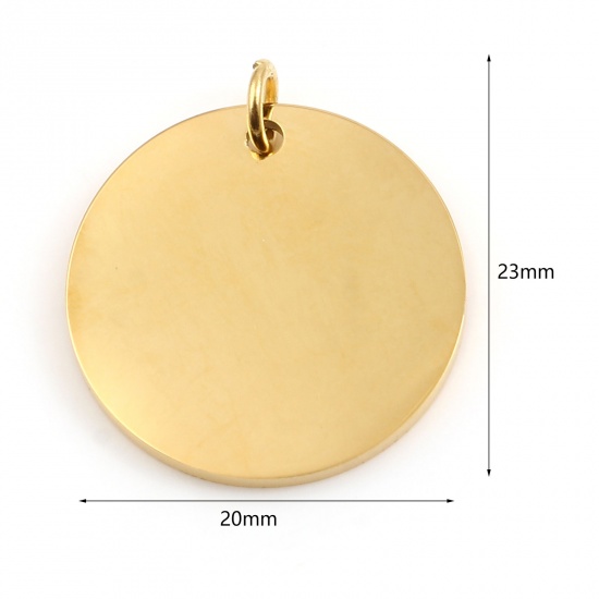 Picture of 2 PCs 304 Stainless Steel Blank Stamping Tags Charms Round Gold Plated Double-sided Polishing 23mm x 20mm