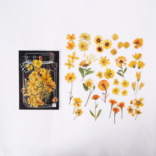 Picture of PET DIY Scrapbook Deco Stickers Yellow Flower 14cm x 9.5cm, 1 Packet ( 40 PCs/Packet)