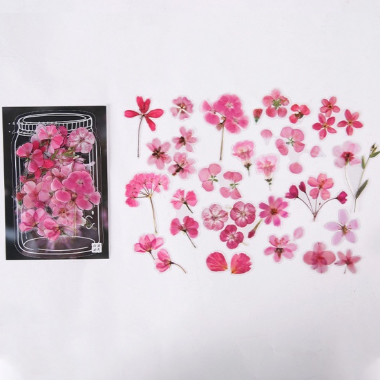 Picture of PET DIY Scrapbook Deco Stickers Pink Flower 14cm x 9.5cm, 1 Packet ( 40 PCs/Packet)