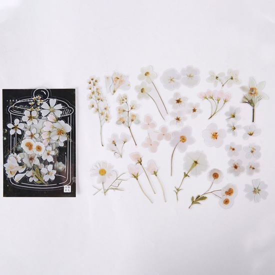Picture of PET DIY Scrapbook Deco Stickers White Flower 14cm x 9.5cm, 1 Packet ( 40 PCs/Packet)