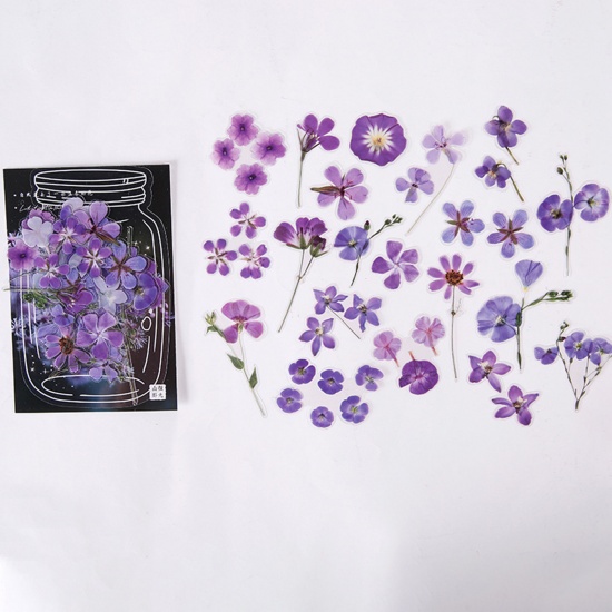 Picture of PET DIY Scrapbook Deco Stickers Purple Flower 14cm x 9.5cm, 1 Packet ( 40 PCs/Packet)