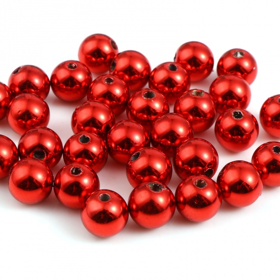 Picture of CCB Plastic Christmas Beads Round Red About 8mm Dia., Hole: Approx 1.7mm, 50 PCs