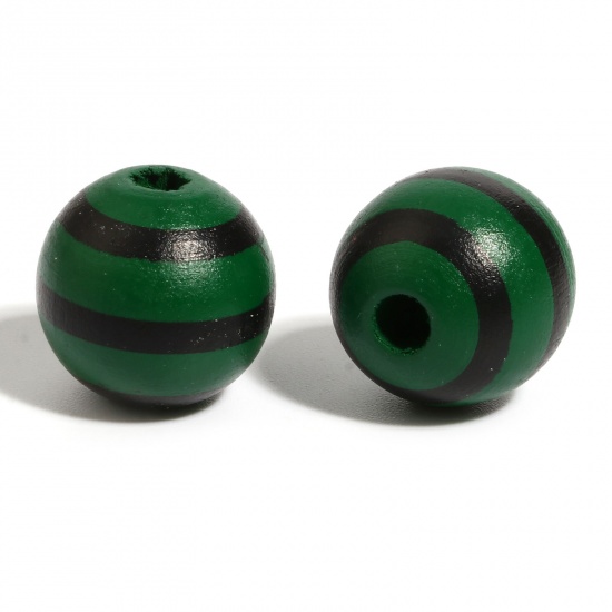 Picture of Wood Spacer Beads Round Dark Green Stripe About 16mm Dia., Hole: Approx 4.5mm - 3.6mm, 20 PCs