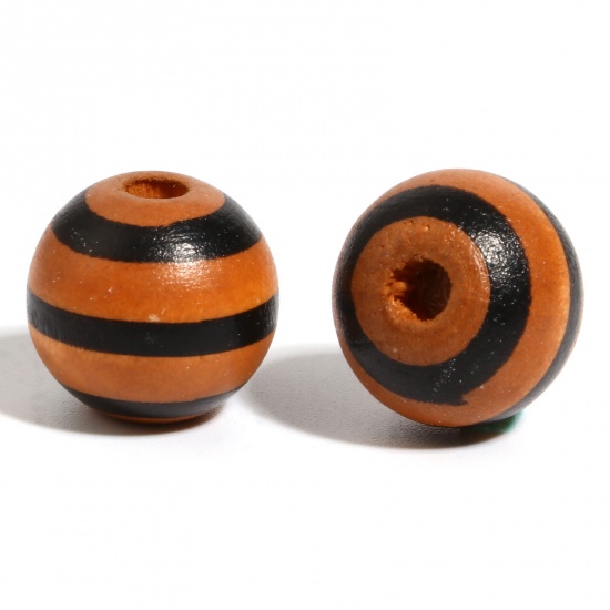 Picture of Wood Spacer Beads Round Brown & Black Stripe About 16mm Dia., Hole: Approx 4.5mm - 3.6mm, 20 PCs