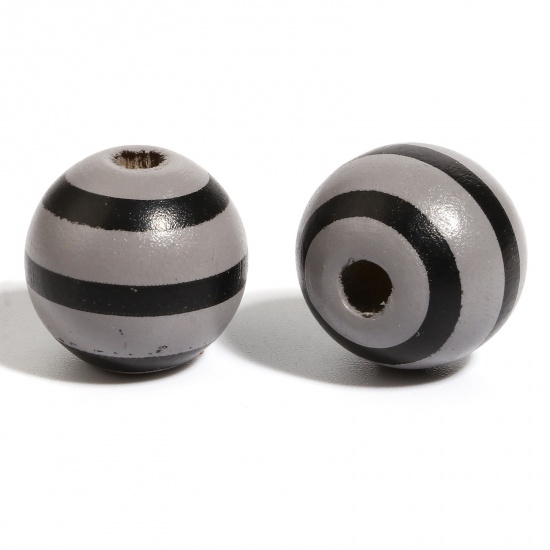 Picture of Wood Spacer Beads Round Black & Gray Stripe About 16mm Dia., Hole: Approx 4.5mm - 3.6mm, 20 PCs