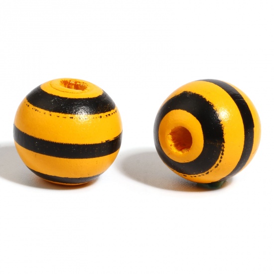 Picture of Wood Spacer Beads Round Orange Stripe About 16mm Dia., Hole: Approx 4.5mm - 3.6mm, 20 PCs