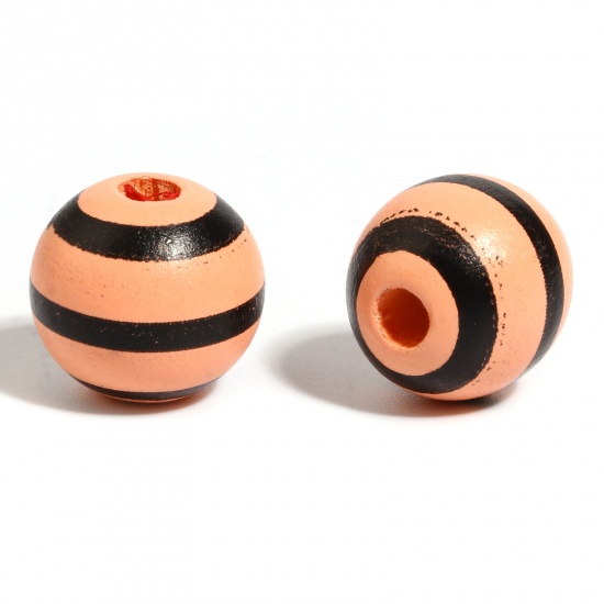 Picture of Wood Spacer Beads Round Orange Pink Stripe About 16mm Dia., Hole: Approx 4.5mm - 3.6mm, 20 PCs