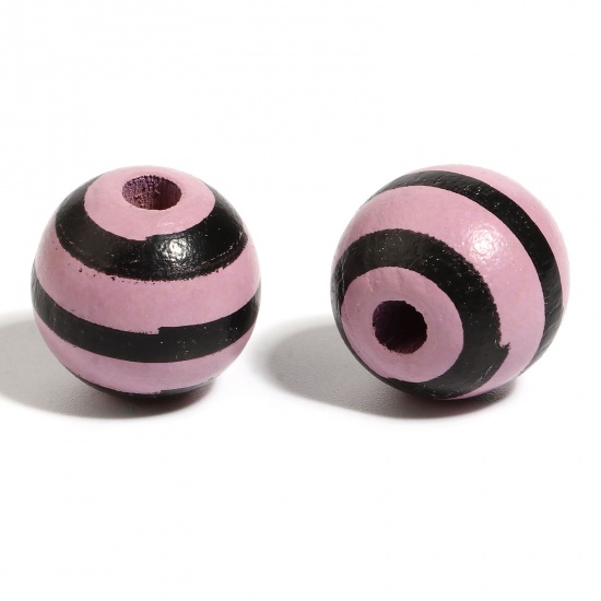 Picture of Wood Spacer Beads Round Black & Purple Stripe About 16mm Dia., Hole: Approx 4.5mm - 3.6mm, 20 PCs