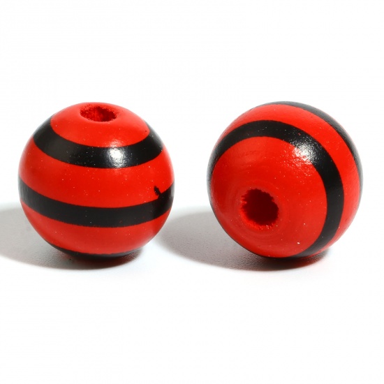 Picture of Wood Spacer Beads Round Black & Red Stripe About 16mm Dia., Hole: Approx 4.5mm - 3.6mm, 20 PCs