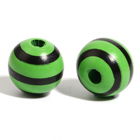 Picture of Wood Spacer Beads Round Black & Green Stripe About 16mm Dia., Hole: Approx 4.5mm - 3.6mm, 20 PCs