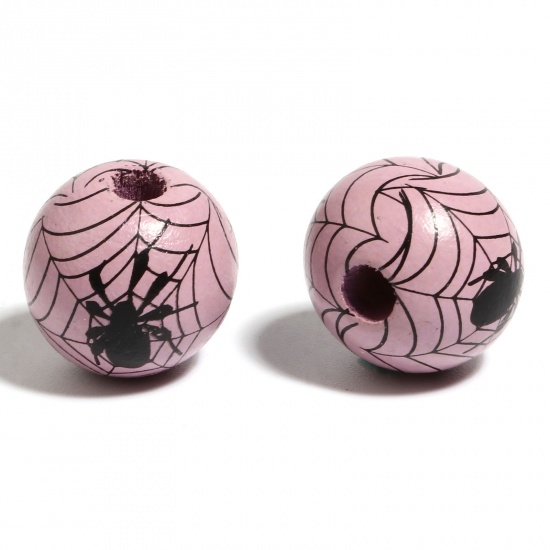 Immagine di Legno Separatori Perline Tondo Nero & Viola Halloween Ragno Disegno Circa: 16mm Dia, Foro: Circa 4.5mm - 3.6mm, 20 Pz