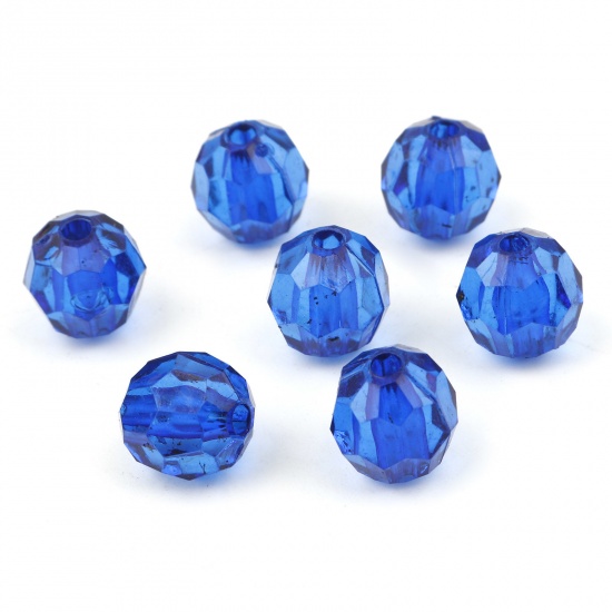 Picture of Acrylic Beads Round Dark Blue Transparent Faceted About 10mm Dia., Hole: Approx 2.3mm, 300 PCs