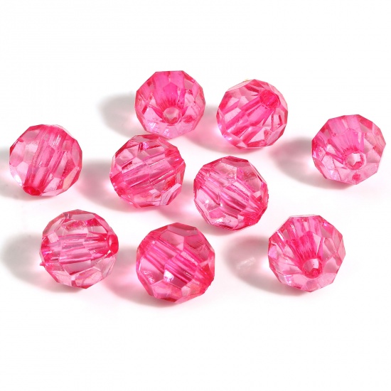 Picture of Acrylic Beads Round Fuchsia Transparent Faceted About 10mm Dia., Hole: Approx 2.3mm, 300 PCs