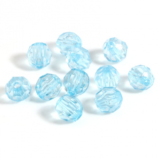 Picture of Acrylic Beads Round Blue Transparent Faceted About 10mm Dia., Hole: Approx 2.3mm, 300 PCs