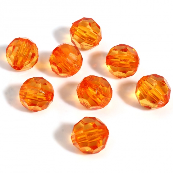 Picture of Acrylic Beads Round Orange Transparent Faceted About 10mm Dia., Hole: Approx 2.3mm, 300 PCs