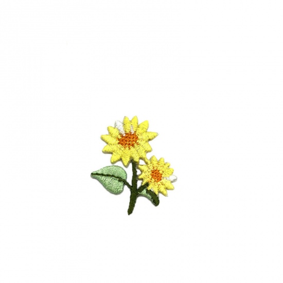 Picture of Fabric Iron On Patches Appliques (With Glue Back) Craft Yellow Sunflower 40mm x 35mm, 5 PCs