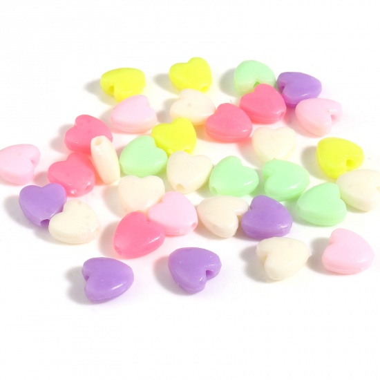 Picture of Acrylic Valentine's Day Beads Heart At Random Color About 8mm x 8mm, Hole: Approx 1.7mm, 100 PCs