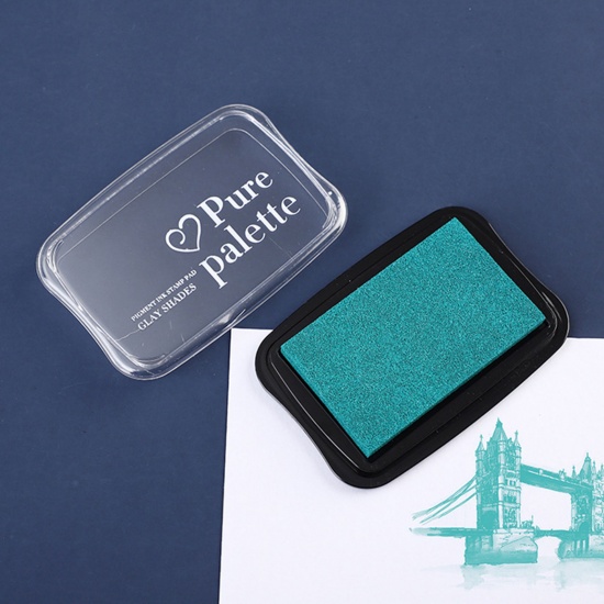 Picture of Plastic + Sponge + Ink Ink Pad Rectangle Cyan 10cm x 6.5cm, 1 Piece