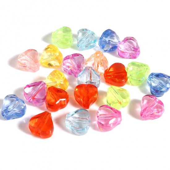 Picture of Acrylic Valentine's Day Beads Heart At Random Color Transparent Faceted About 12mm x 11mm, Hole: Approx 2.4mm, 300 PCs