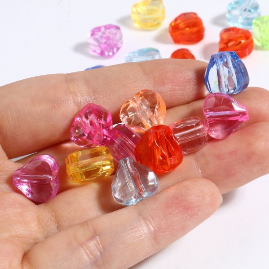 Picture of Acrylic Valentine's Day Beads Heart At Random Color Transparent Faceted About 12mm x 11mm, Hole: Approx 2.4mm, 300 PCs