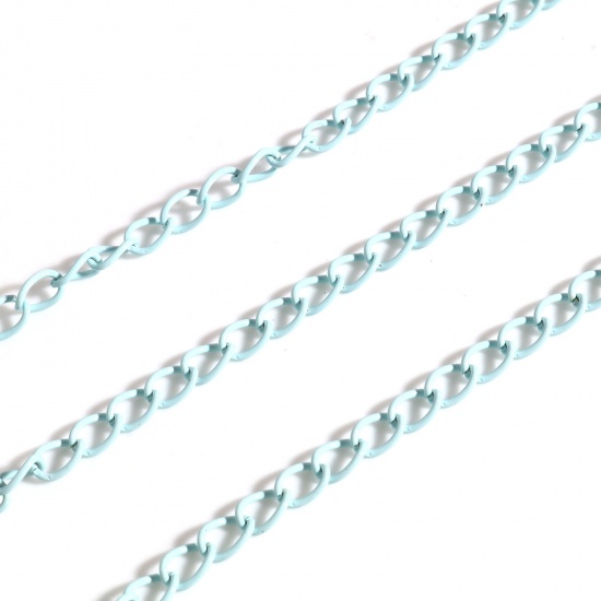 Picture of Iron Based Alloy Painted Link Curb Chain Findings Light Blue 7x5mm, 5 M