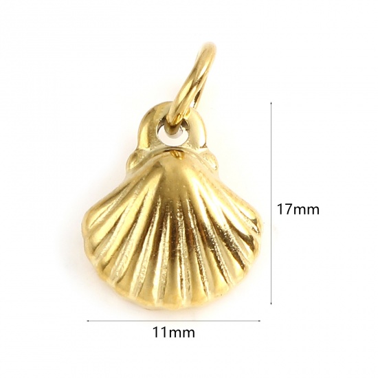Picture of Stainless Steel Charms Scallop Gold Plated 17mm x 11mm, 1 Piece