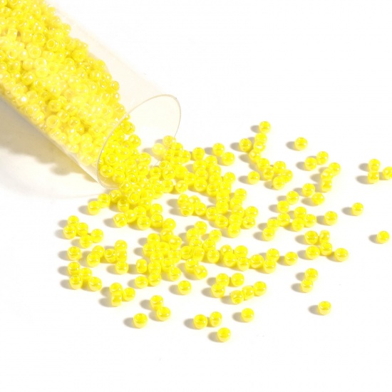 Picture of TOHO 11/0 128(Opaque Luster) Glass Seed Seed Beads Round Lemon Yellow About 2mm Dia., Hole: Approx 0.6mm, 1 Bottle