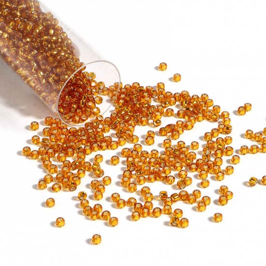 Picture of TOHO 11/0 22C(Silver Lined) Glass Seed Seed Beads Round Champagne Gold About 2mm Dia., Hole: Approx 0.6mm, 1 Bottle