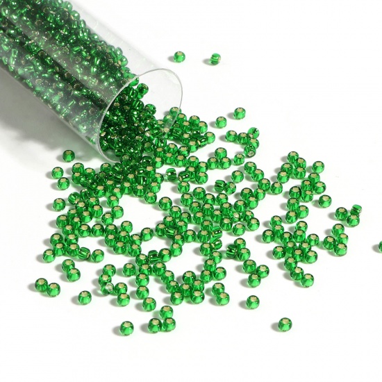 Picture of TOHO 11/0 27B(Silver Lined) Glass Seed Seed Beads Round Dark Green About 2mm Dia., Hole: Approx 0.6mm, 1 Bottle