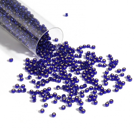 Picture of TOHO 11/0 28D(Silver Lined) Glass Seed Seed Beads Round Dark Blue About 2mm Dia., Hole: Approx 0.6mm, 1 Bottle