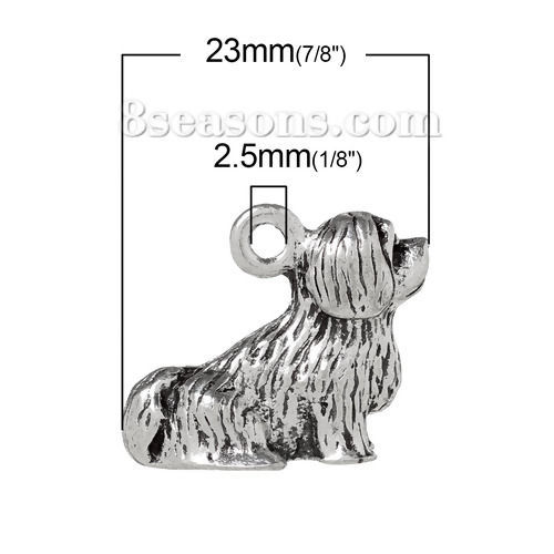 Bild von Zinklegierung 3D Charm Anhänger Hund Antiksilber 23mm x 19mm, 5 Stücke