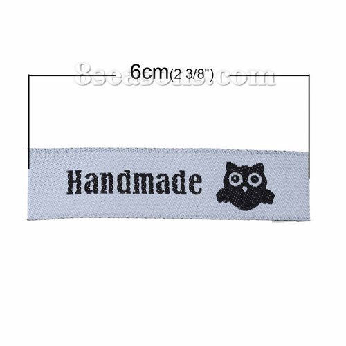 Immagine di Poliestere Etichette Stampate DIY Scrapbooking Craft Rettangolo Bianco Sporco Gufo Lettere" Hand Made " 60mm x 15mm, 50 Pz