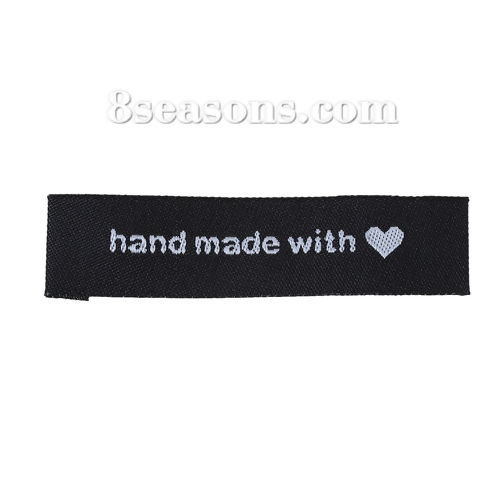 テリレン 織りネームDIY スクラップブッキング クラフト 長方形 黒 ハートパターン " Hand Made With Love" 60mm x 15mm、 50 個 の画像